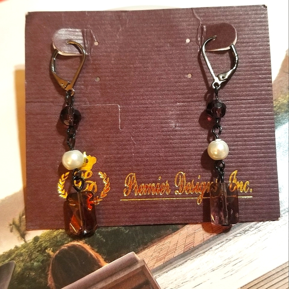 NWT Premier Designs Long Dangle Glass Beads Earrings